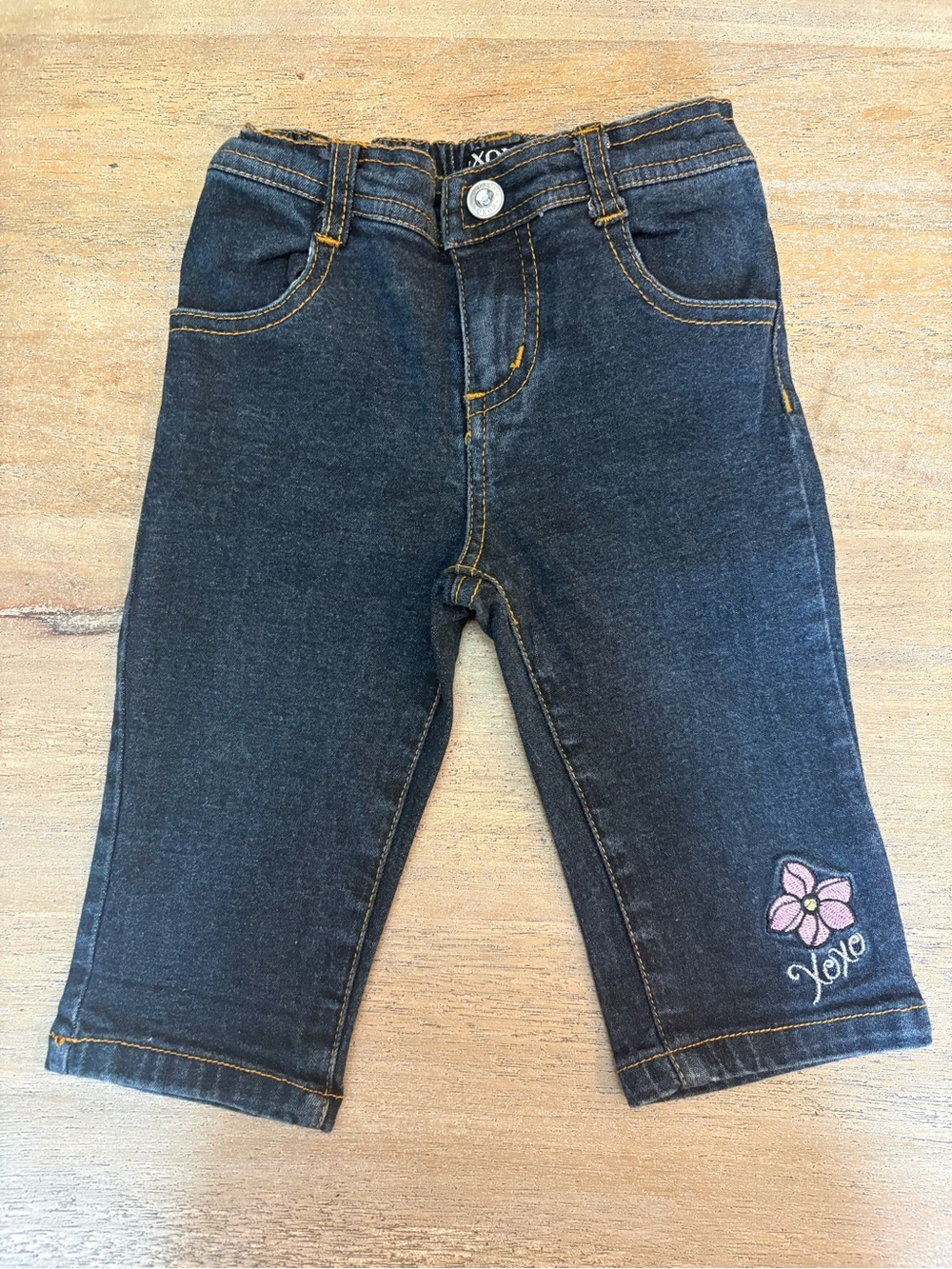 XOXO Baby Vintage Y2K Embroidered Flower Jeans 18M Dark Wash Rhinestone VGUC